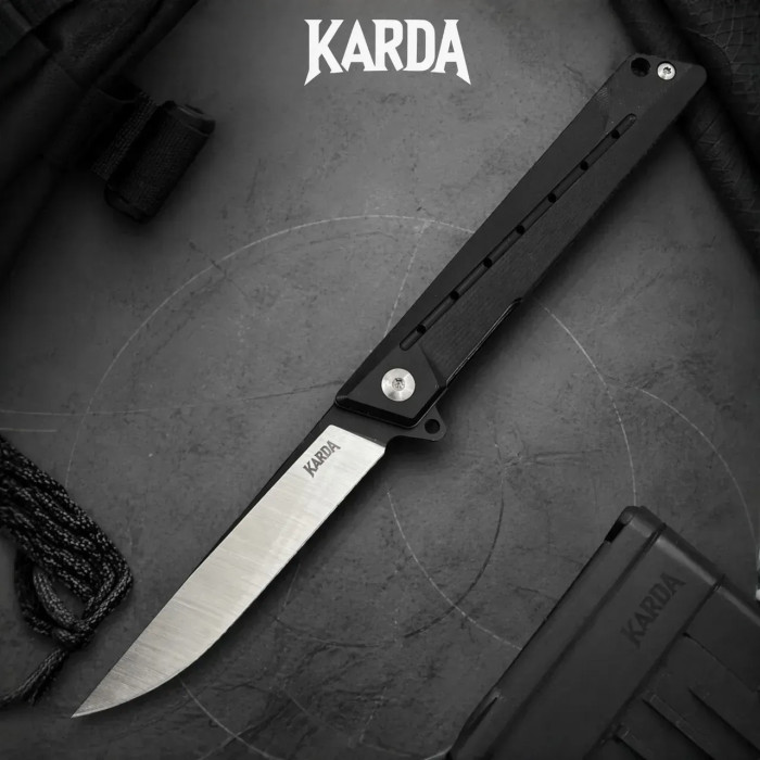 Походный складной нож Karda J024 Black Handle сталь D2 Drop-Point (KB39) 1537