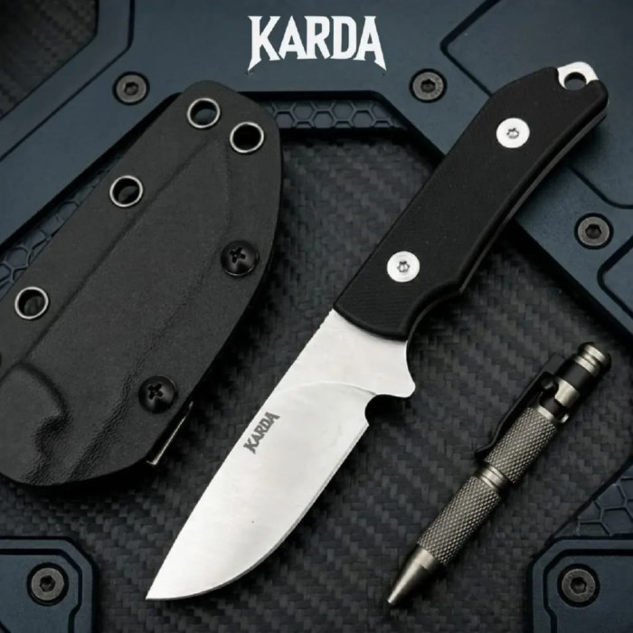Туристический фиксированный нож Karda Z035 Black сталь D2 с чехлом (KB55) 1674