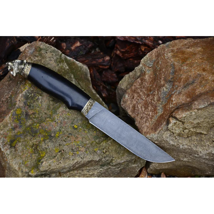 Нож ручной работы Туранский тигр дамасск RVD20 (Н0367) с чехлом