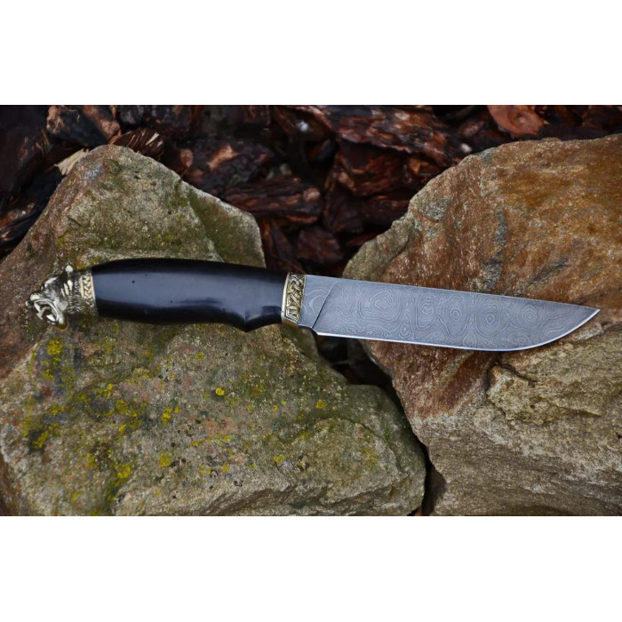 Нож ручной работы Туранский тигр дамасск RVD20 (Н0367) с чехлом