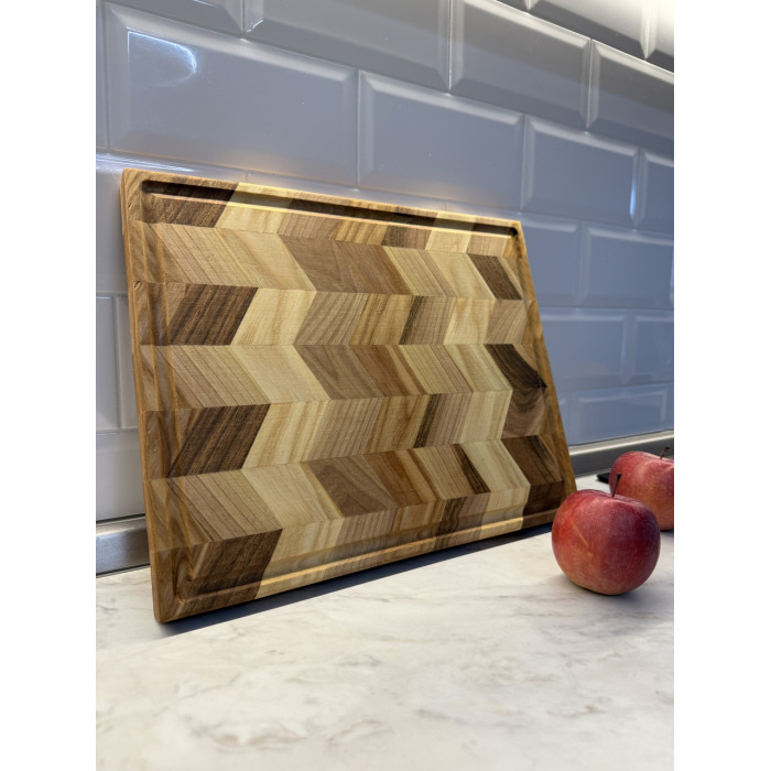 Торцевая разделочная доска ясень/орех 370х300х30 мм Gorillas BBQ DS55