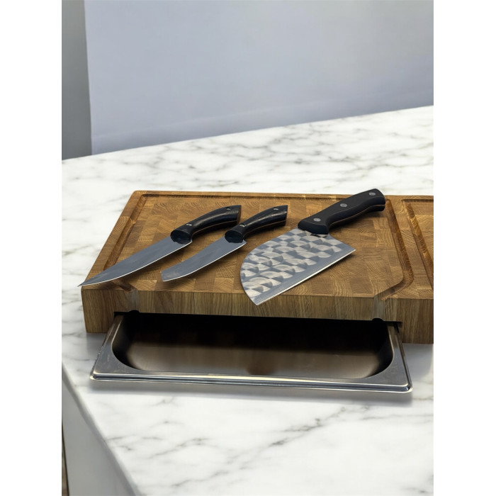 Набор кухонный двойная торцевая доска с гастроемкостью и набором из 3-х ножей Gorillas BBQ DS64