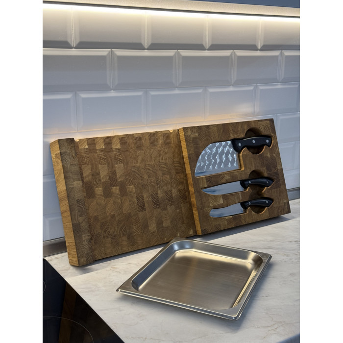 Набор кухонный двойная торцевая доска с гастроемкостью и набором из 3-х ножей Gorillas BBQ DS64