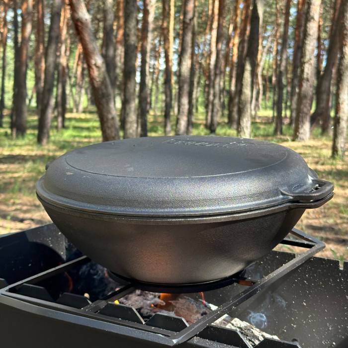 Сковорода KZ9 чугунная с крышкой-сковородой гриль 8 л