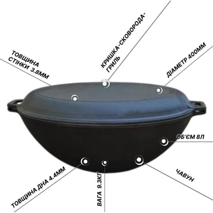 Сковорода KZ9 чугунная с крышкой-сковородой гриль 8 л