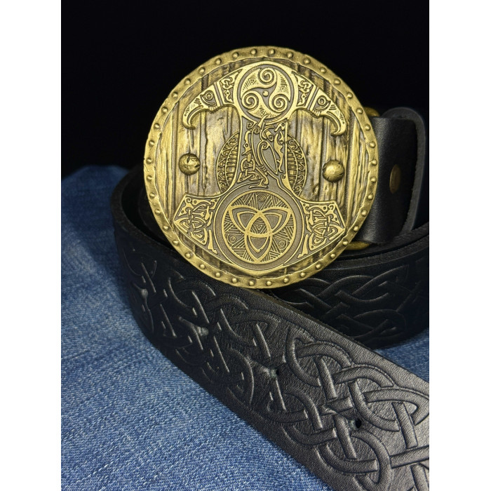 Ремень (тиснение) с пряжкой Молот Тора латунь bb63