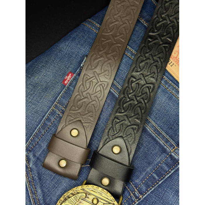 Ремень (тиснение) с пряжкой Молот Тора латунь bb63