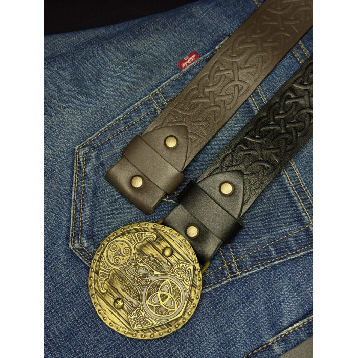 Ремень (тиснение) с пряжкой Молот Тора латунь bb63