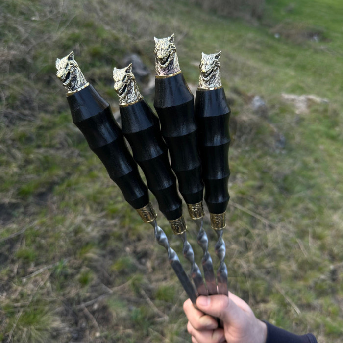 Шампура ручной работы с деревянной ручкой Волк 4 шт. Gorillas BBQ SKK60