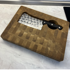 Набор кухонный торцевая разделочная доска дуб с ножом-тяпкой Луска Gorillas BBQ DS29