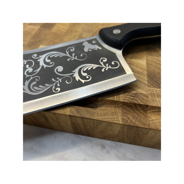 Набор кухонный торцевая разделочная доска дуб с ножом-тяпкой Узор Gorillas BBQ DS30