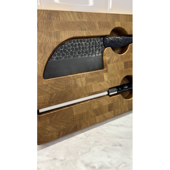 Набор кухонный торцевая доска разделочная с тяпкой Серб темный + мусат Gorillas BBQ DS34