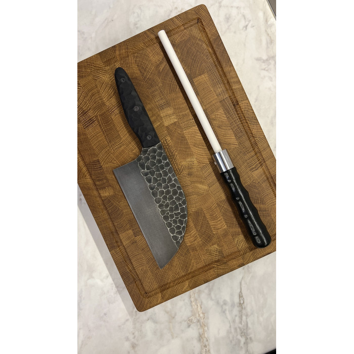 Набор кухонный торцевая доска разделочная с тяпкой Серб темный + мусат Gorillas BBQ DS34
