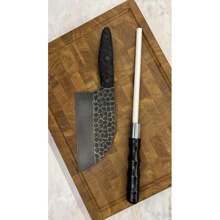 Набор кухонный торцевая доска разделочная с тяпкой Серб темный + мусат Gorillas BBQ DS34