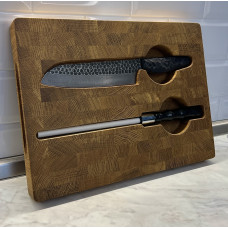 Набор кухонный торцевая разделочная доска с кухонным ножом Шеф и мусатом Gorillas BBQ DS36