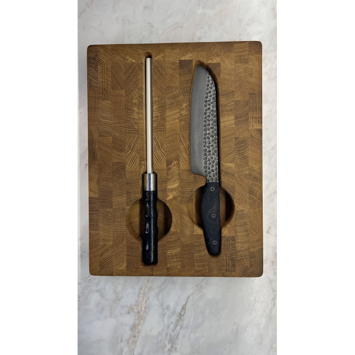 Набор кухонный торцевая разделочная доска с кухонным ножом Шеф и мусатом Gorillas BBQ DS36