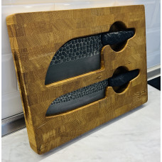 Набор кухонный торцевая разделочная доска с кухонной тяпкой Серб и ножом Шеф Gorillas BBQ DS37