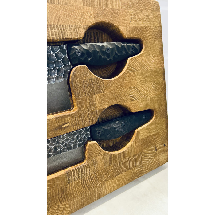 Набор кухонный торцевая разделочная доска с кухонной тяпкой Серб и ножом Шеф Gorillas BBQ DS37