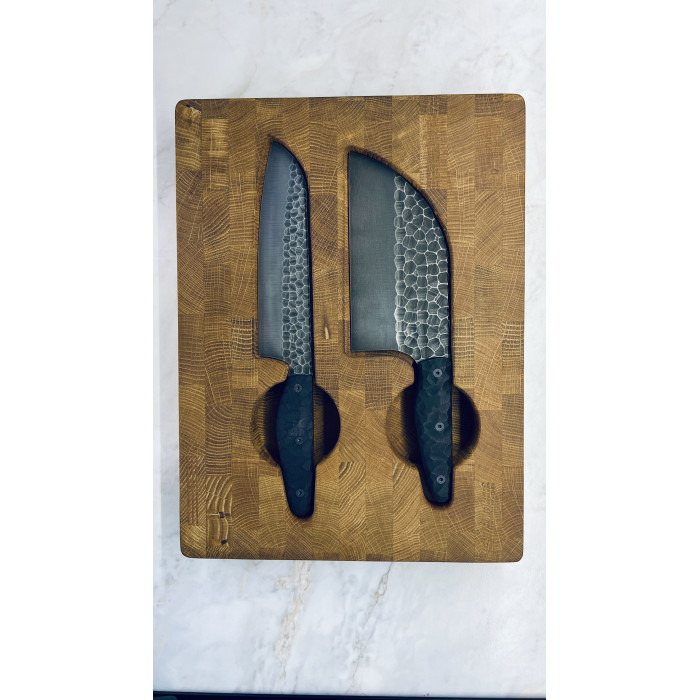 Набор кухонный торцевая разделочная доска с кухонной тяпкой Серб и ножом Шеф Gorillas BBQ DS37