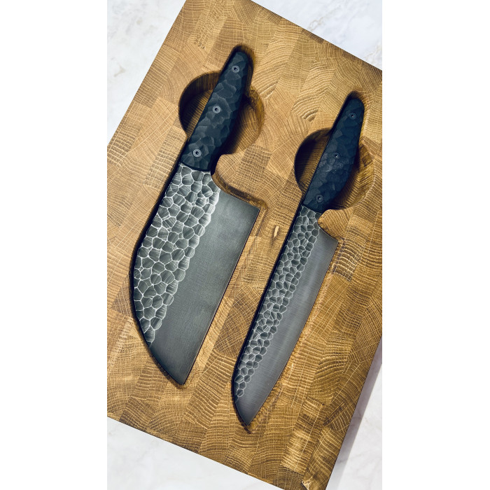 Набор кухонный торцевая разделочная доска с кухонной тяпкой Серб и ножом Шеф Gorillas BBQ DS37