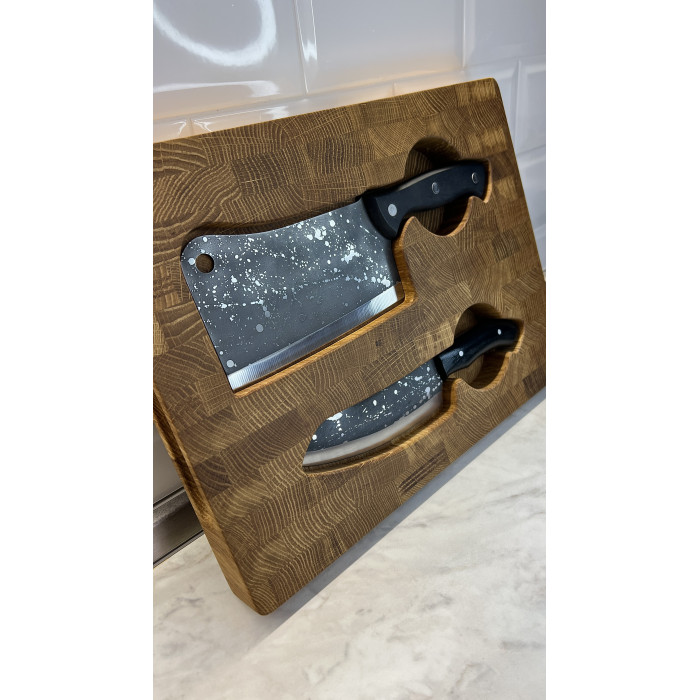 Набор кухонный торцевая разделочная доска с кухонной тяпкой и ножом Чумацкий шлях Gorillas BBQ DS42