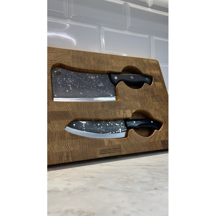 Набор кухонный торцевая разделочная доска с кухонной тяпкой и ножом Чумацкий шлях Gorillas BBQ DS42