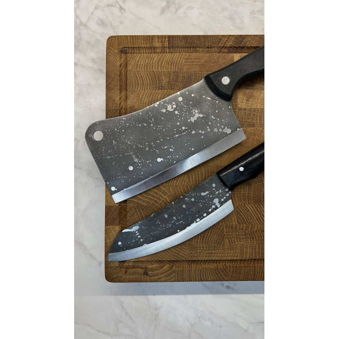 Набор кухонный торцевая разделочная доска с кухонной тяпкой и ножом Чумацкий шлях Gorillas BBQ DS42