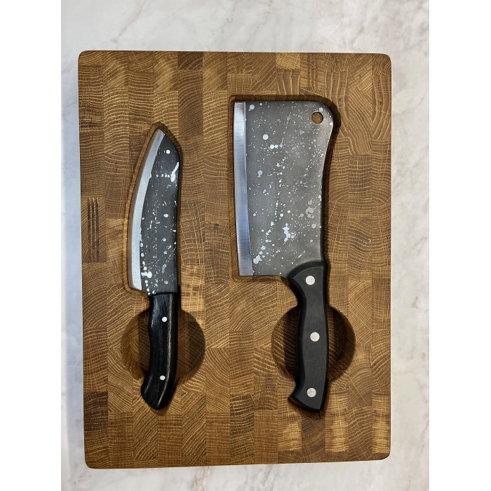 Набор кухонный торцевая разделочная доска с кухонной тяпкой и ножом Чумацкий шлях Gorillas BBQ DS42