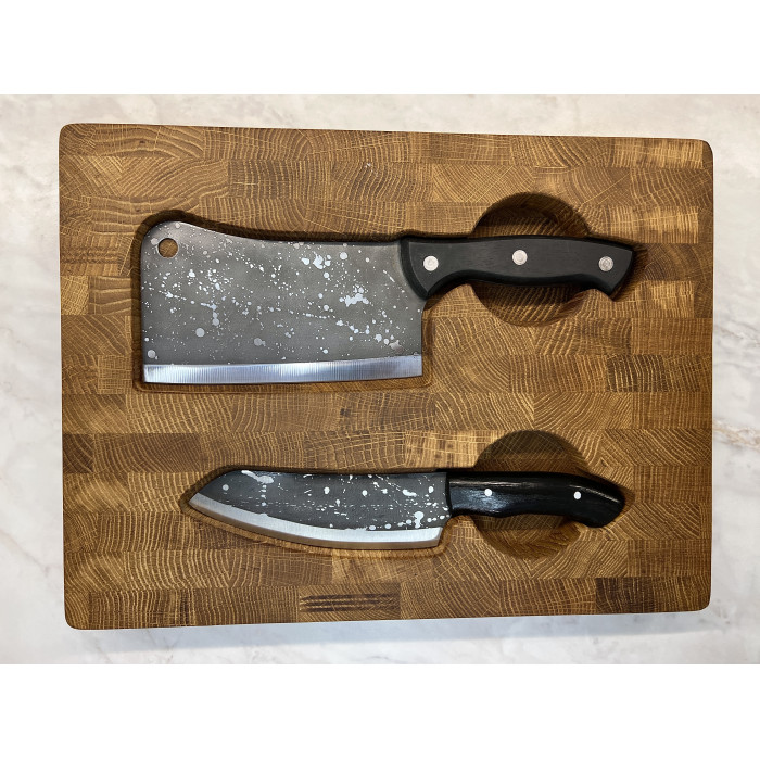 Набор кухонный торцевая разделочная доска с кухонной тяпкой и ножом Чумацкий шлях Gorillas BBQ DS42