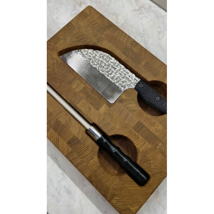 Набор кухонный торцевая доска разделочная с тяпкой Серб светлый + мусат Gorillas BBQ DS43