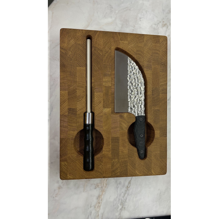 Набор кухонный торцевая доска разделочная с тяпкой Серб светлый + мусат Gorillas BBQ DS43