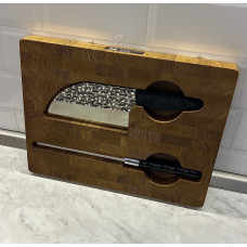 Набор кухонный торцевая доска разделочная с тяпкой Серб светлый + мусат Gorillas BBQ DS43