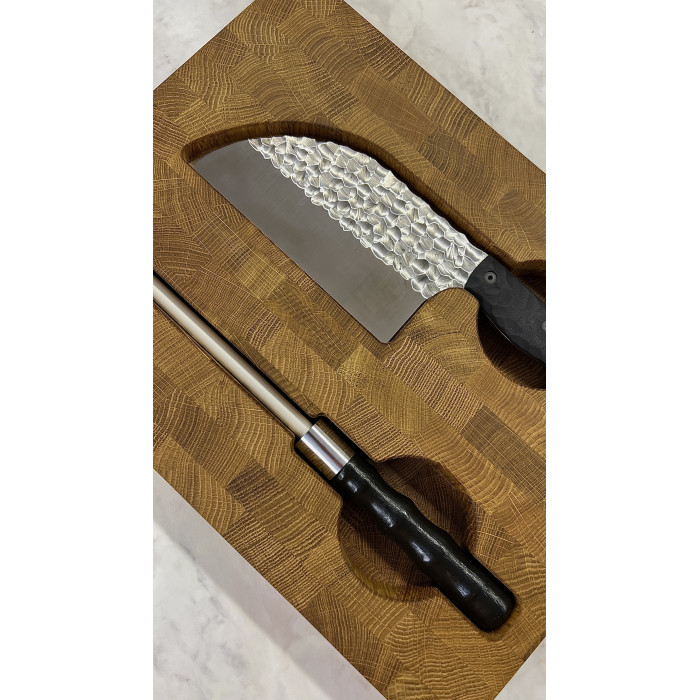 Набор кухонный торцевая доска разделочная с тяпкой Серб светлый + мусат Gorillas BBQ DS43