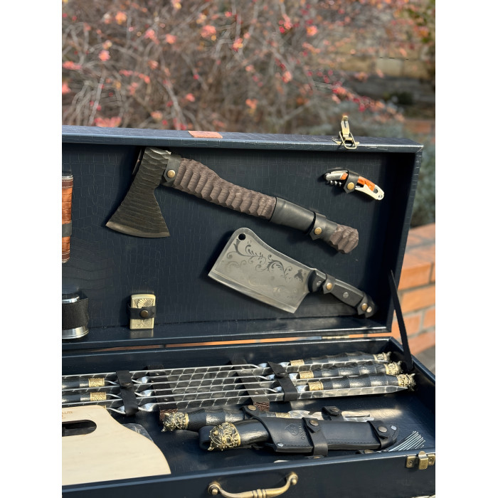 Набор для шашлыка подарочный в кожаной коробке Викинг 2.0 ELIT BS68