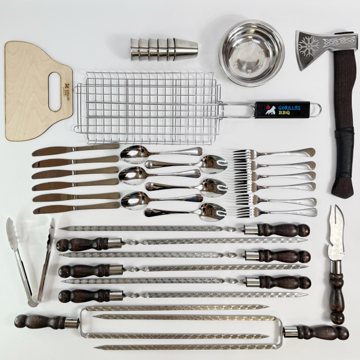 Набор для шашлыка подарочный в кожаной коробке Зубр 2.0 ELIT BS69