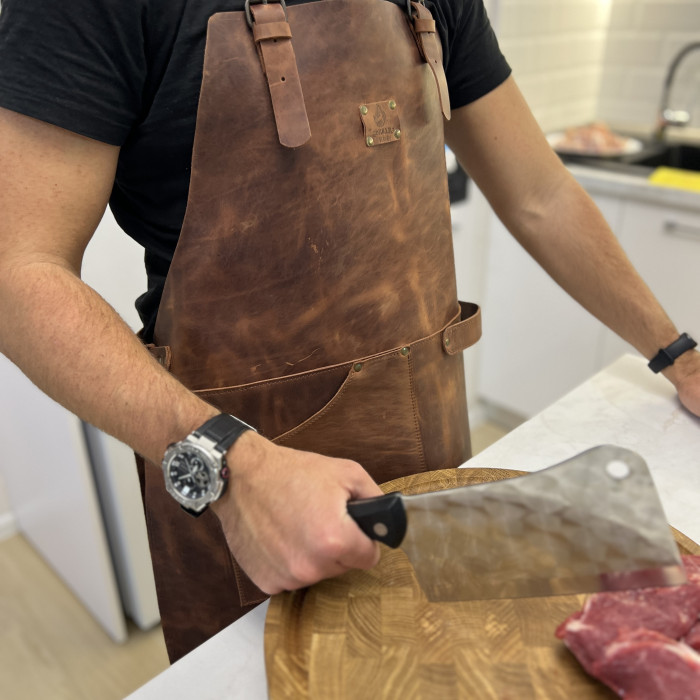 Кожаный фартук Gorillas BBQ (кожа Crazy Horse) 1 карман FR21