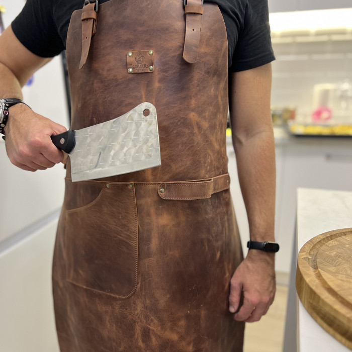 Кожаный фартук Gorillas BBQ (кожа Crazy Horse) 1 карман FR21