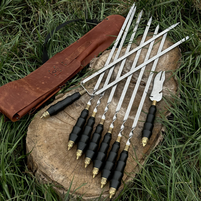 Набор шампуров КОЛЧАН МЕДВЕЖЬЯ ЛАПА в кожаном чехле BS29