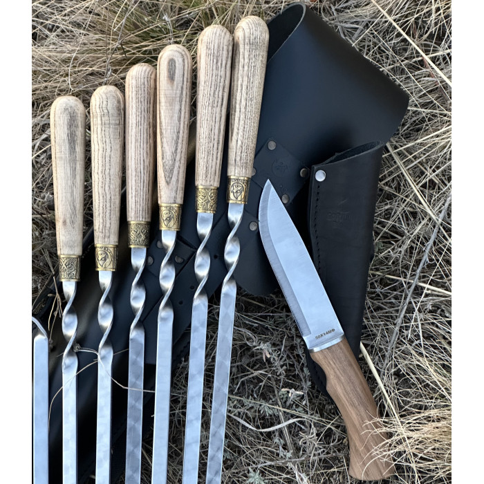 Набор шампуров КОЛЧАН ЧИНГИЗХАН в кожаном чехле BS30