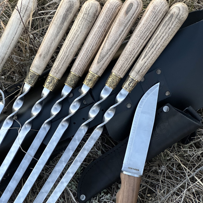 Набор шампуров КОЛЧАН ЧИНГИЗХАН в кожаном чехле BS30