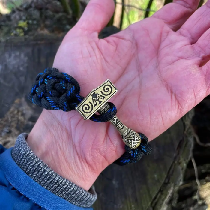 Мужской кожаный браслет МОЛОТ ТОРА №3 ручной работы Gorillas Accessories GR9