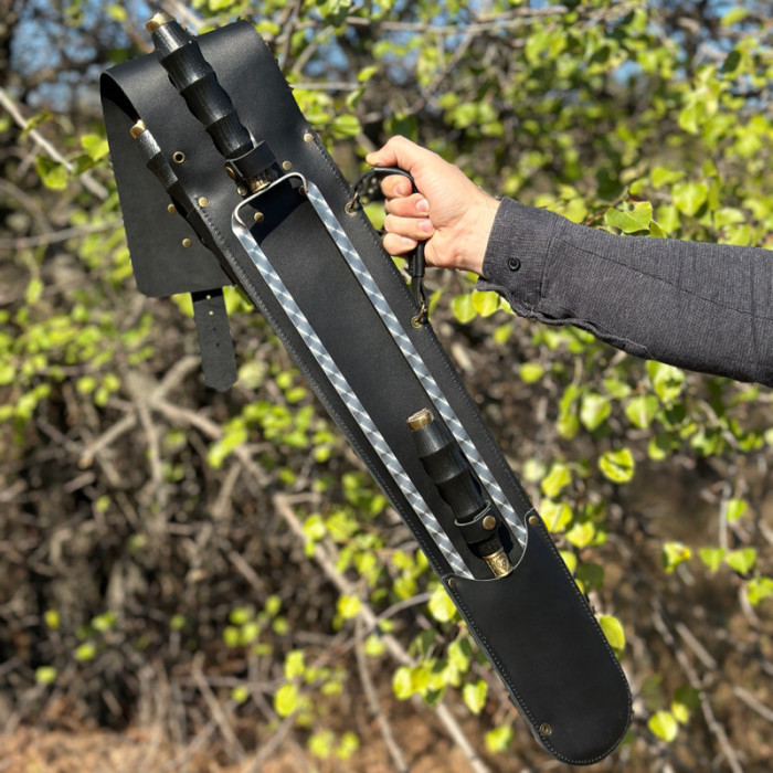 Набор шампуров в чехле из кожи Украинский герб BS63