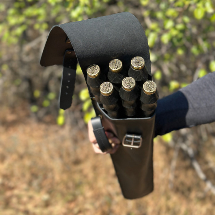 Набор шампуров в чехле из кожи Украинский герб BS63