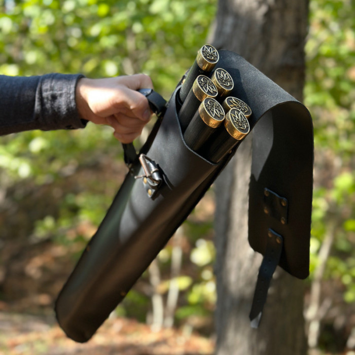 Набор шампуров в чехле из кожи Украинский герб BS64