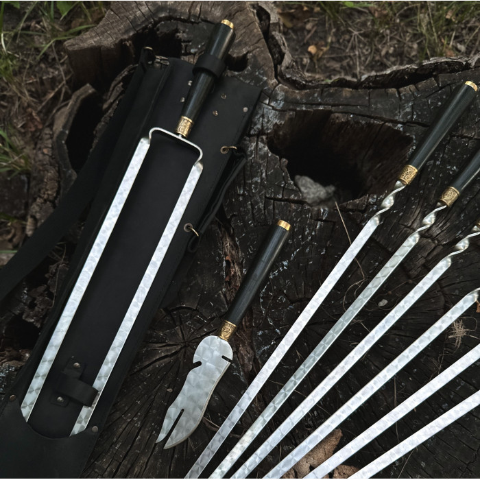 Набор шампуров КОЛЧАН ВЕГВИЗИР в кожаном чехле BS37