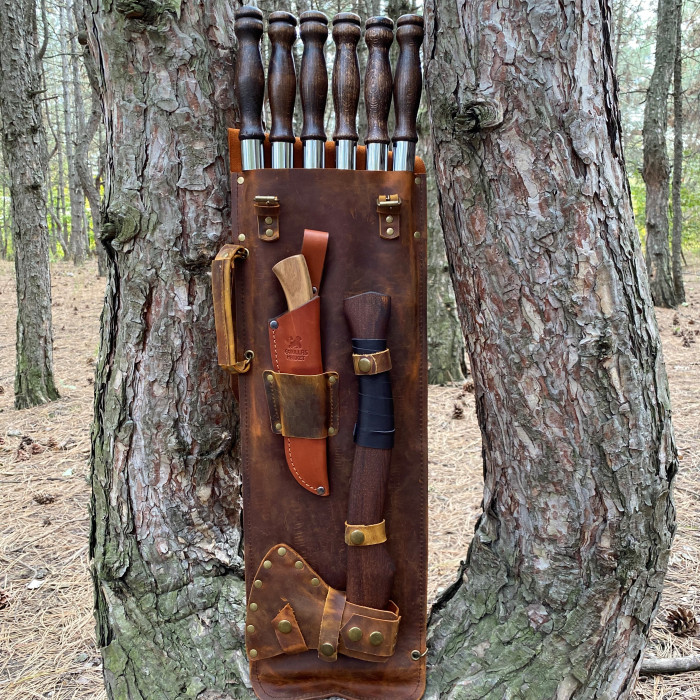 Набор шампуров ИНДЕЕЦ МАЙЯ в кожаном чехле BS21