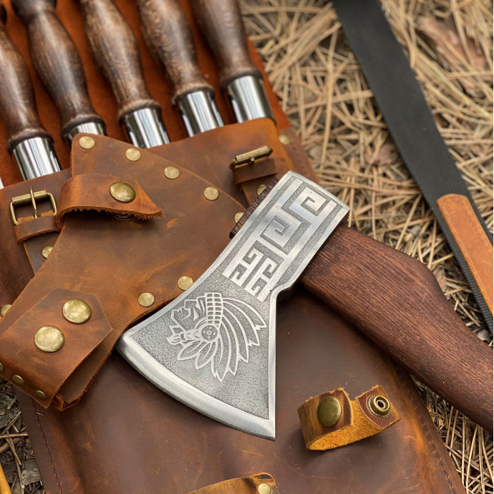 Набор шампуров ИНДЕЕЦ МАЙЯ в кожаном чехле BS21