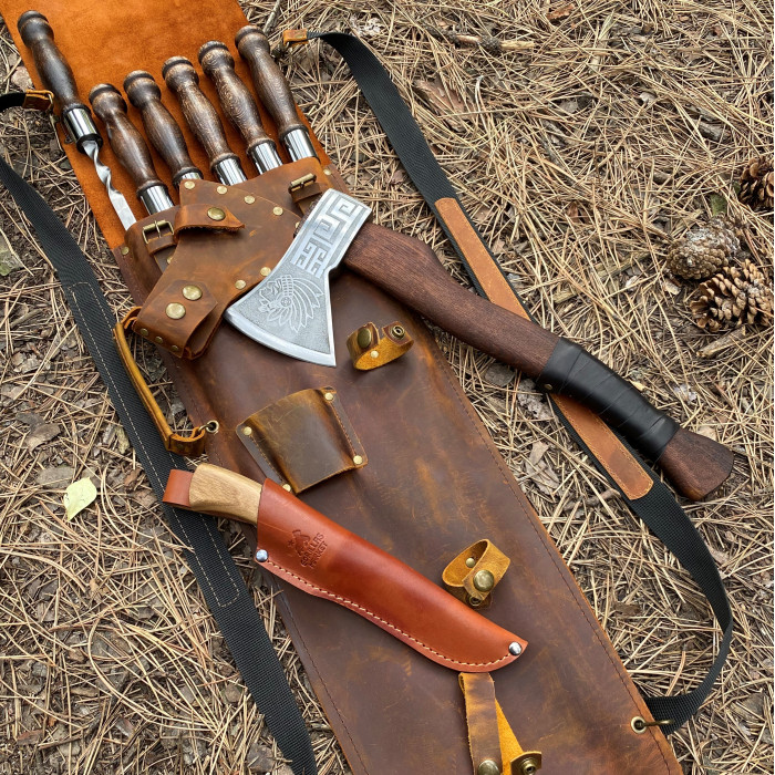 Набор шампуров ИНДЕЕЦ МАЙЯ в кожаном чехле BS21