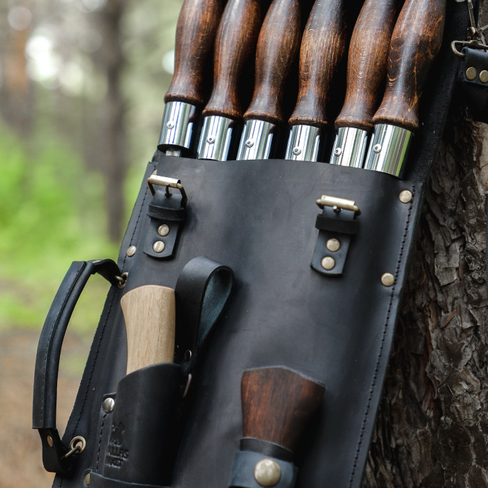 Набор шампуров ИНДЕЕЦ в кожаном чехле BS39