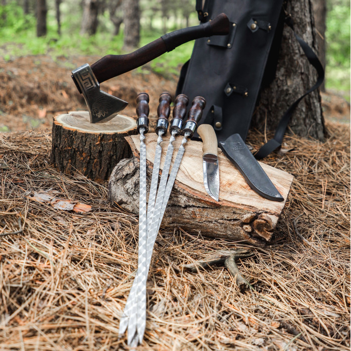 Набор шампуров ИНДЕЕЦ в кожаном чехле BS39